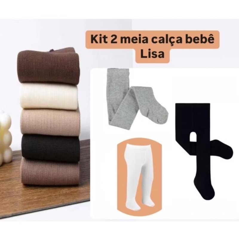 Combo 2 meia calça grossa inverno fio 80 para bebês. em Oferta na Shopee