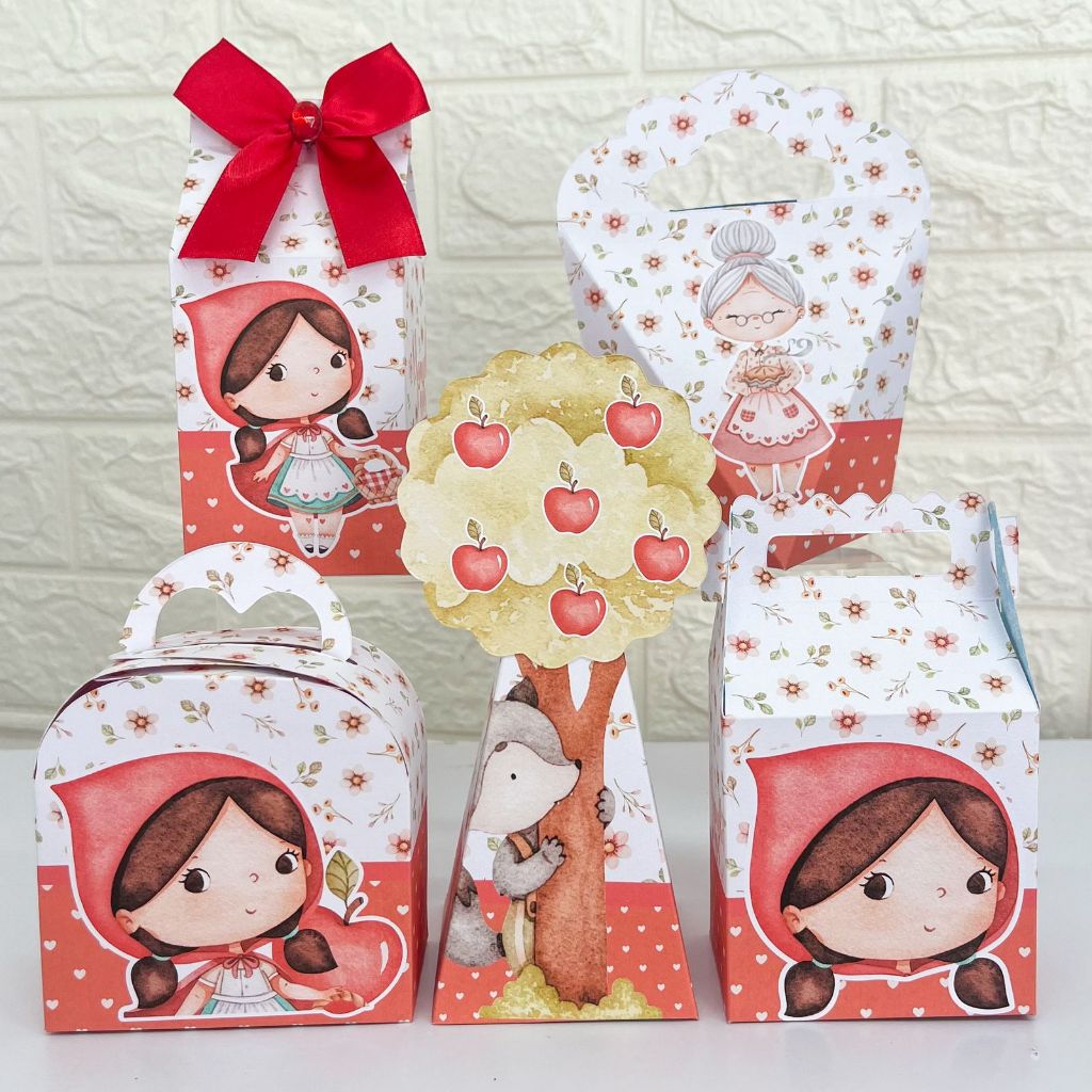 Kit Festa Chapeuzinho Vermelho Personalizada –  Pegue e Monte Decoração de Festa Lembrancinhas Caixinhas para Festa
