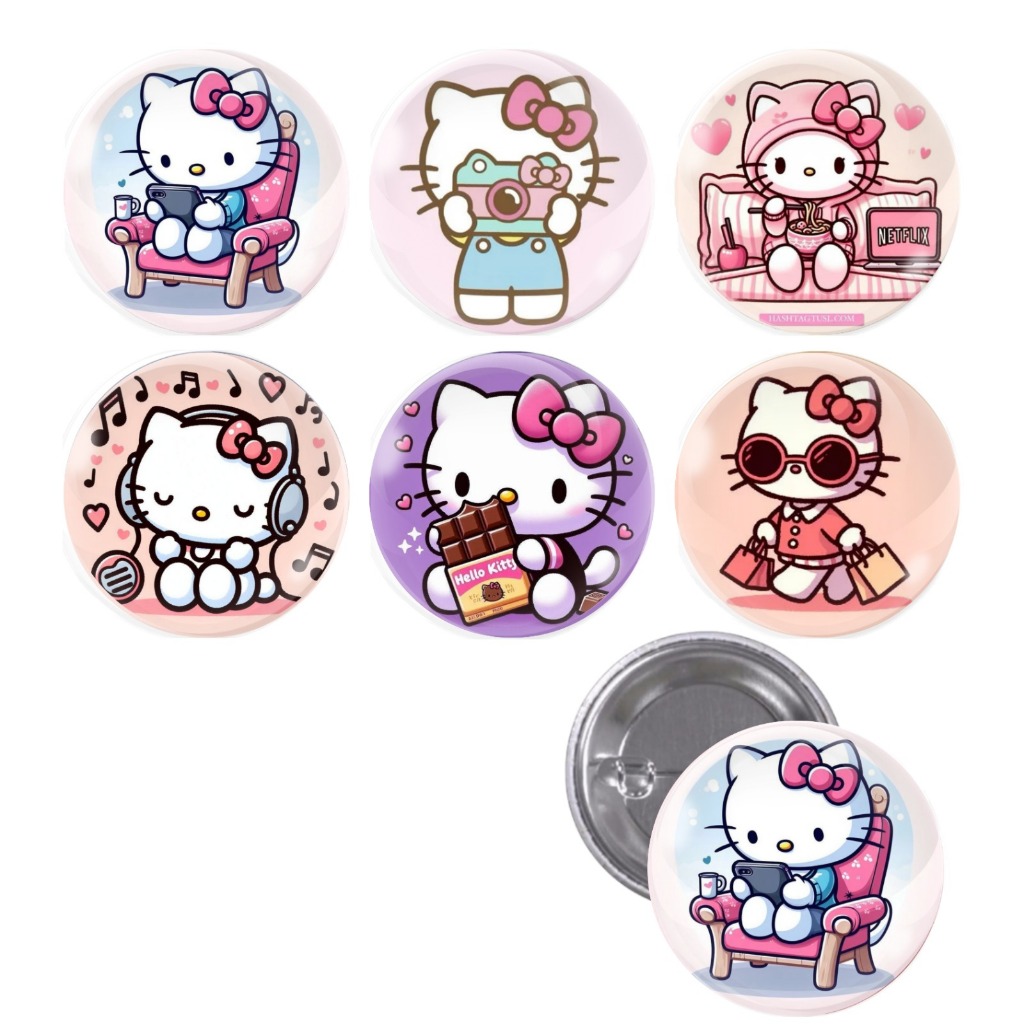 Cartela De Buttons Pins Broche Hello Kitty SuperCute Com 6 Unidades Adventure Desenho / Cute / Fofo em Oferta na Shopee