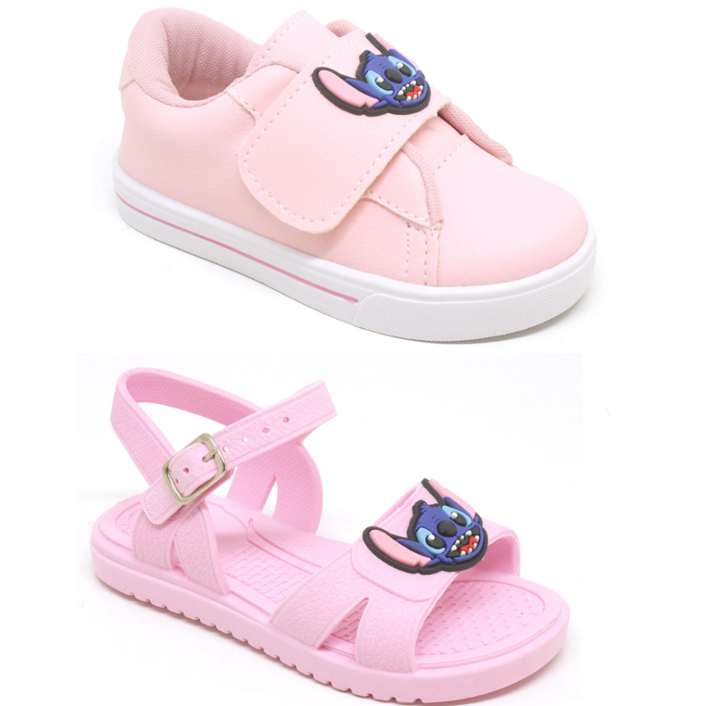 Kit Tênis infantil menina mais sandália infantil feminina emborrachada leve escolar moda verão