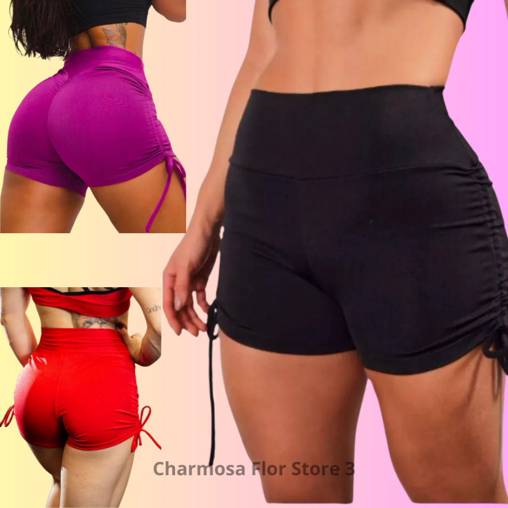Kit Shorts Feminino Empina Bumbum Fitness Praia Academia Caminhada Com Cordinha na Lateral