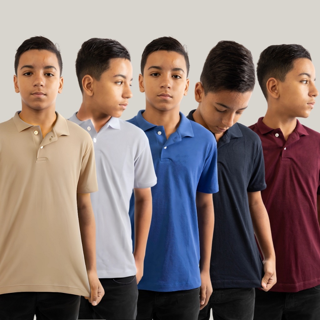 Kit 5 Camisa Infantil Polo Piquet Algodão Manga Curta Barata Coloridas