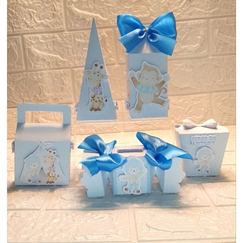 kit festa infantil pegue e monte Circo Azul -lembrancinhas de aniversário,caixinhas - papelaria personalizada.