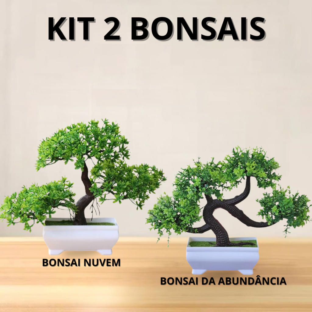 Kit 2 Bonsai Artificial – Modelos Nuvem e Abundância para Decoração Sofisticada e Realista