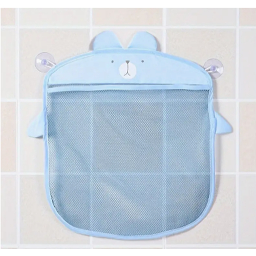 Saco organizador para brinquedos modelo ursinho azul com ventosa Organizador Banheiro infantil