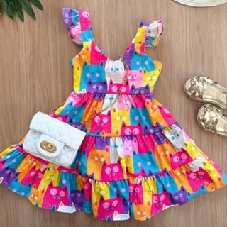 Vestido Infantil menina luxo gatinho 2 ao 10 em Oferta na Shopee