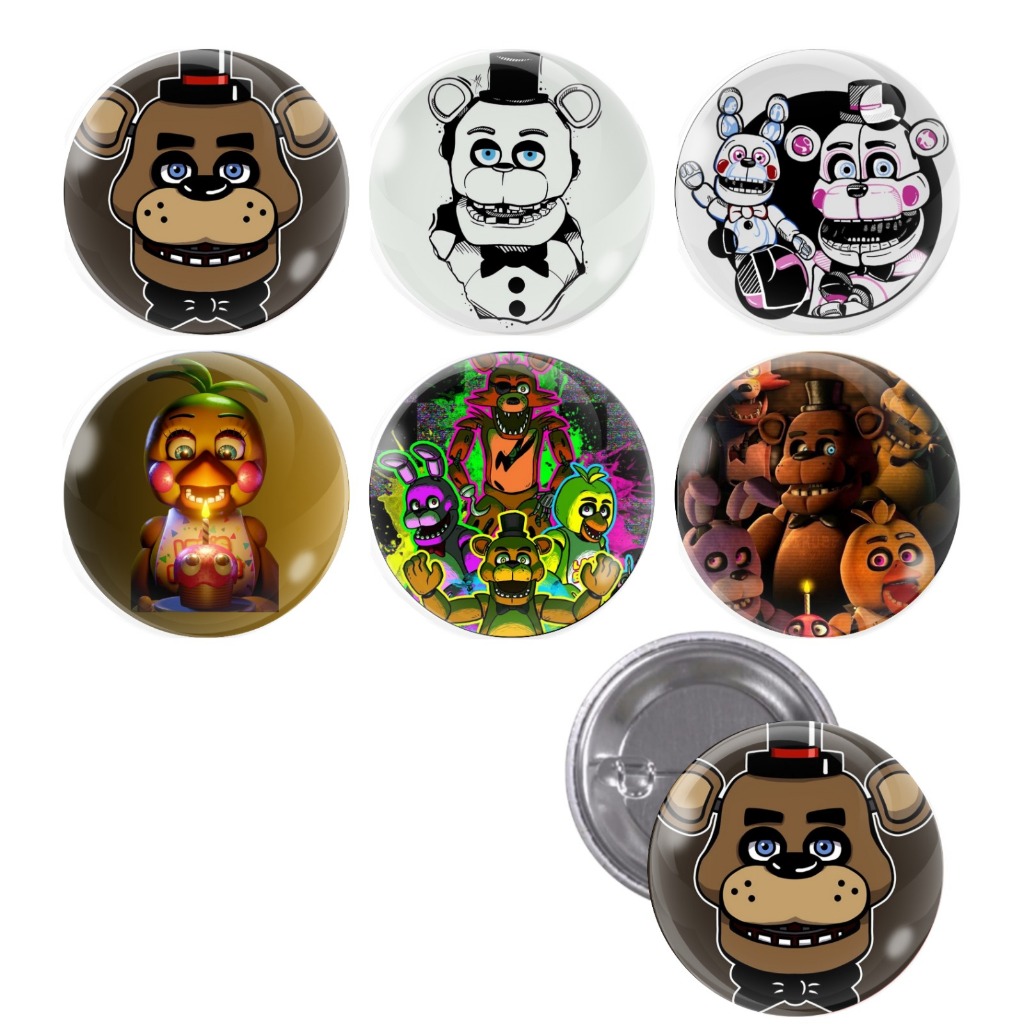 Cartela De Buttons Pins Broche Five Night At Freddy Bear Com 6 Unidades FNAF Jogo / Gamer / Filme em Oferta na Shopee