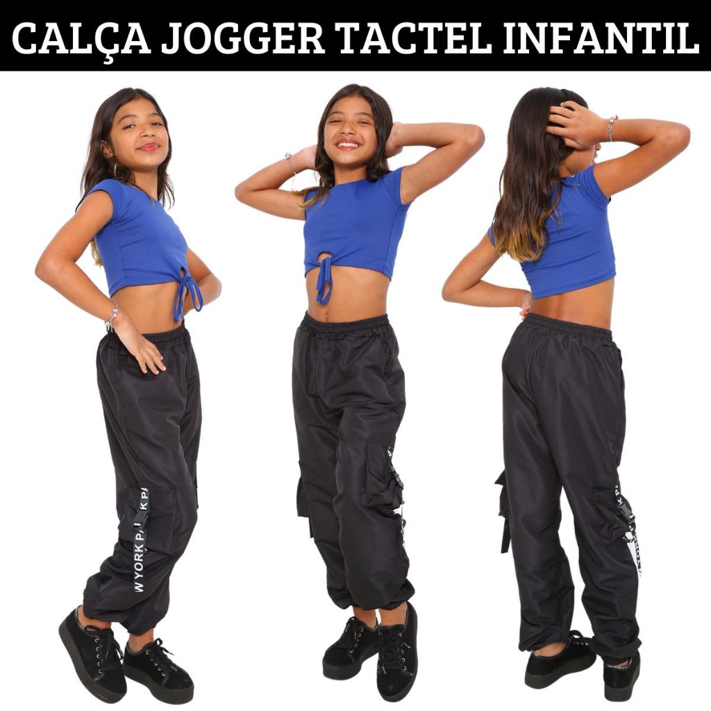 Calça Feminina Jogger Infantil Para Meninas Estilosas Calça Jogger Cargo 4 Bolsos 4 Cores Tecido Tactel Moda