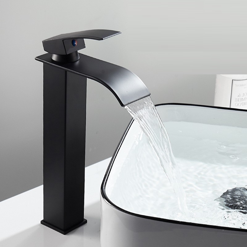 Torneira Banheiro Preta Bancada Cascata Monocomando Quadrado Bica Alta Luxo Fosco Yesop em Oferta na Shopee