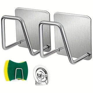 Aço Inoxidável Gancho Adesivo Multifuncional Suporte Porta Esponja para Bucha de Pia, Par…