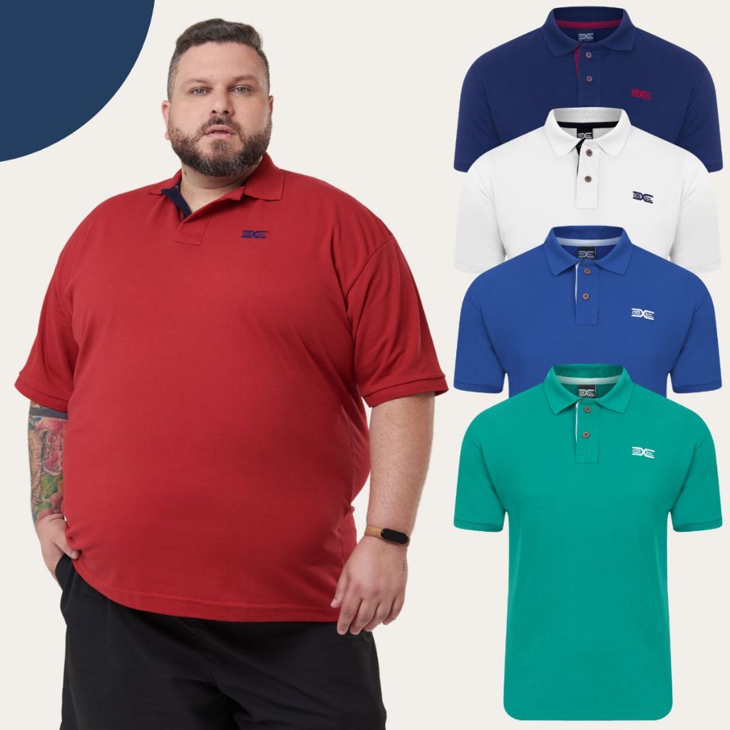 Kit Com 5 Camisa Polo Pluz Size Botao De Madeira G1 G2 G3 Oferta