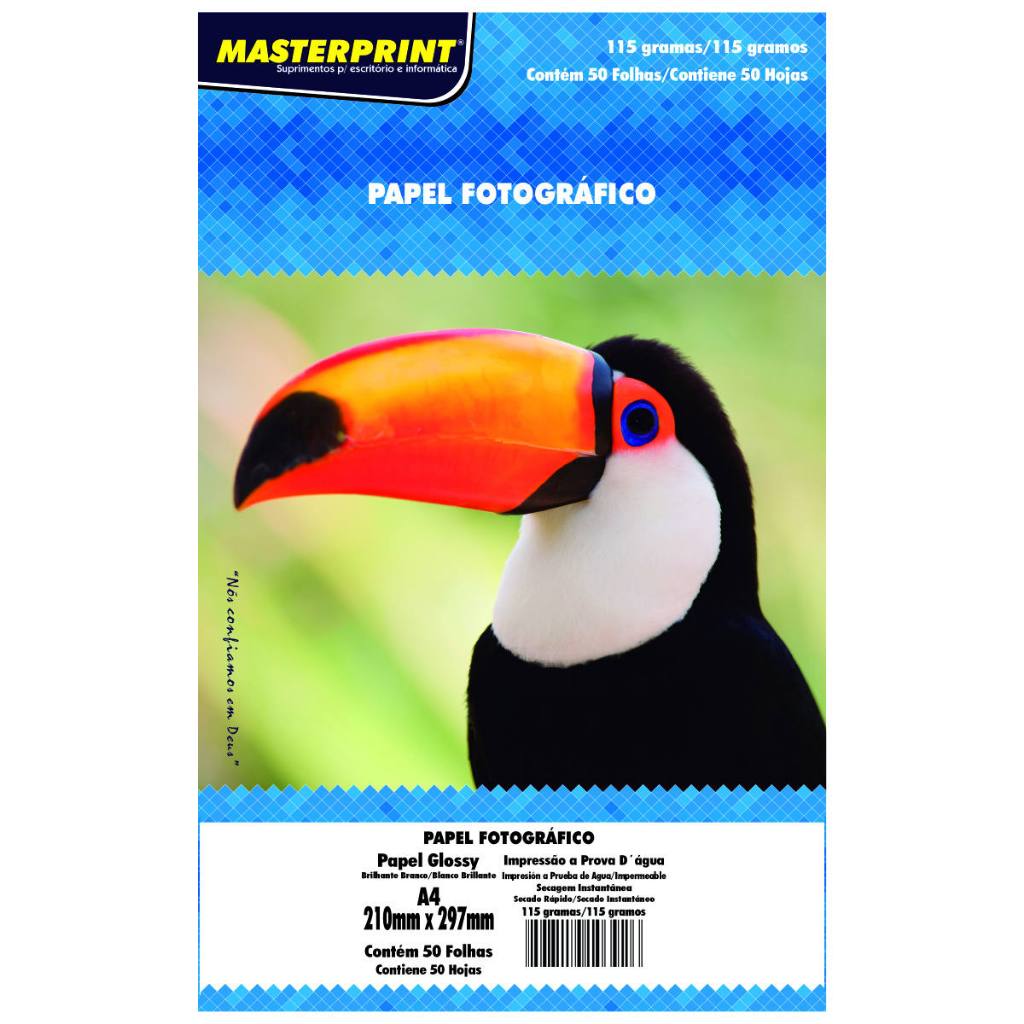 Papel Fotográfico Glossy NÃO ADESIVO MasterPrint A Prova D' Água 50 Folhas