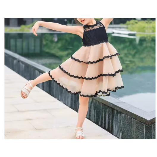 Tamanho: 2-3 Anos Vestidos de verão em camadas para  vestido de festa infantil vestido de renda tule de retalho