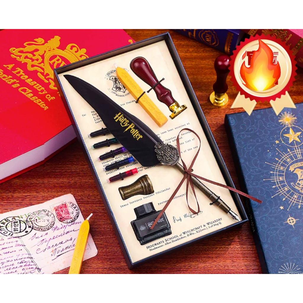 KIT Especial Caneta Tinteiro Harry Potter C/ Pena Nanquim Sinete Cera/Caixa de Presente Aniversario em Oferta na Shopee