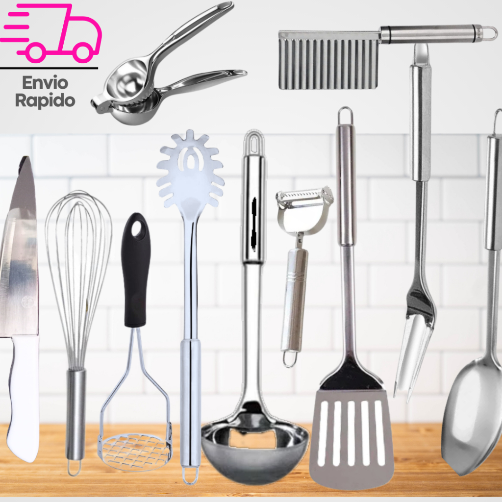 Kit 11 Talheres Utensílios 100% Inox Jogo Completo Conchas