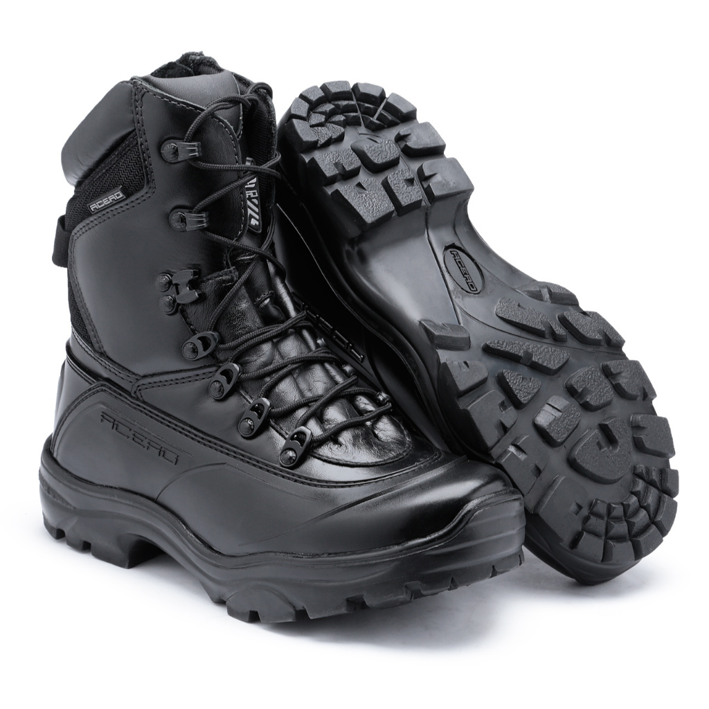 Bota Militar Acero Couro Tiger Pró Com Ziper Preto Couro Legitimo Sapatos Masculinos Coturnos De Seguranças Uso Militar