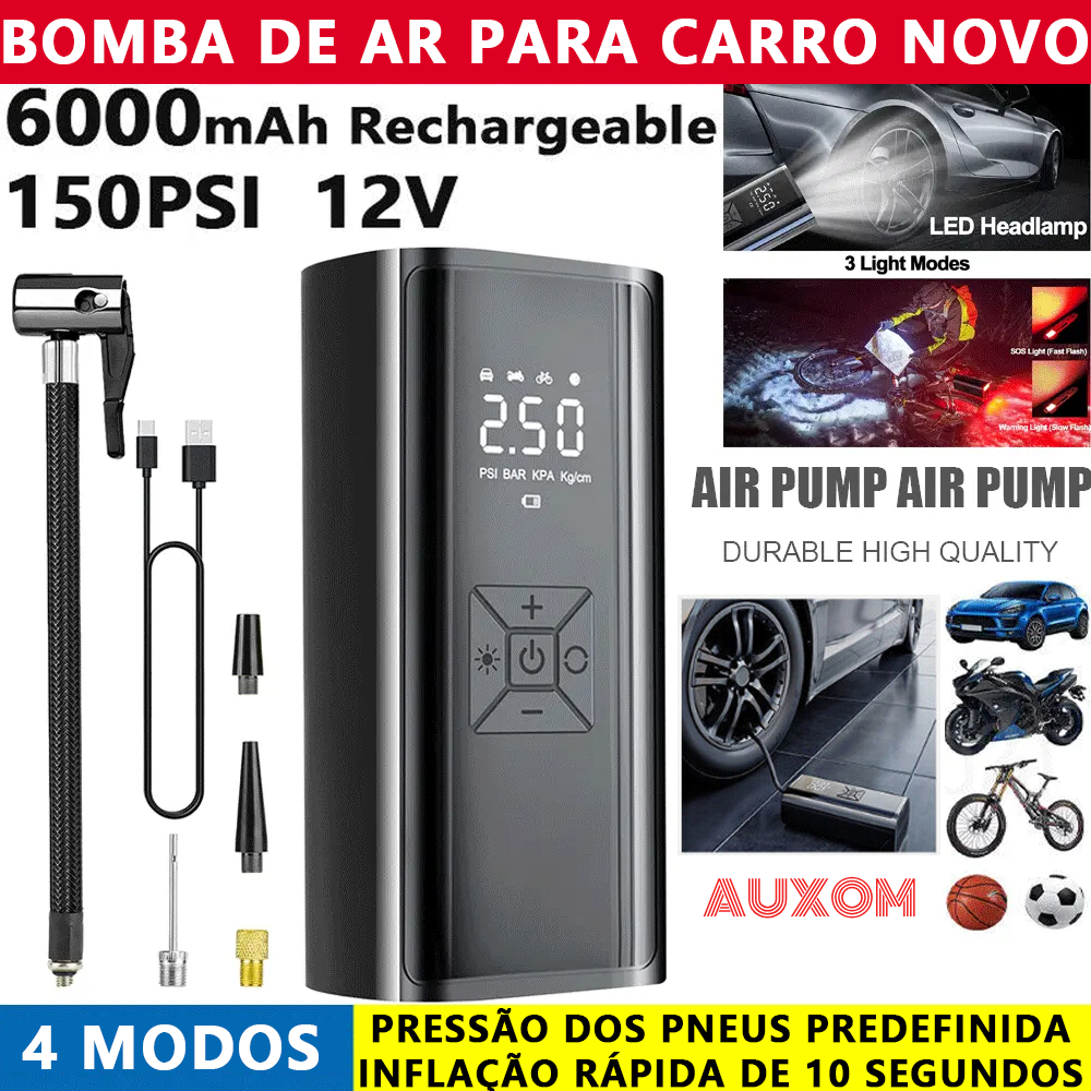 Sem Fio Compressor De Ar Portátil Bomba De Ar Calibre De Pressão Para Carro Inflável 6000mAh 150PSI em Oferta na Shopee
