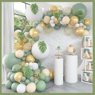 Kit 139 balões verde e dourado / Kit festa temática floresta/ kit 123 peças