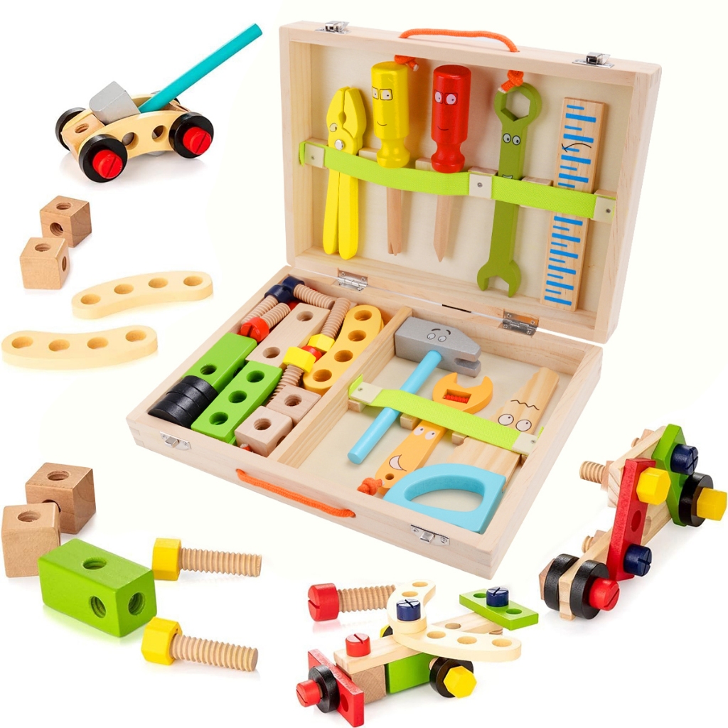 Kit de ferramentas de construção em madeira - Brinquedos Montessori em Oferta na Shopee