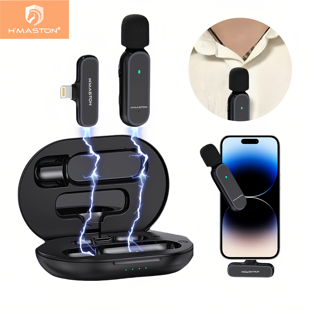 H'maston MK05/06 Microfone de Lapela Sem Fio Compatível Tipo C e Lightning Redução de Ruído