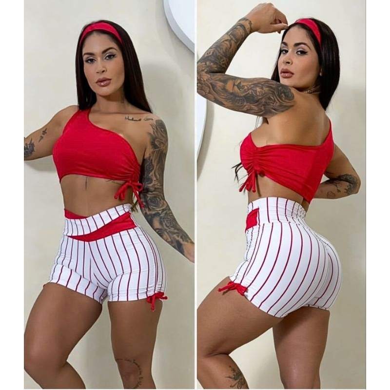 Conjunto de shorts ou macaquinho  poliamida Alta costura sem transparência Crossfit  de Treino academia yoga ginástica
