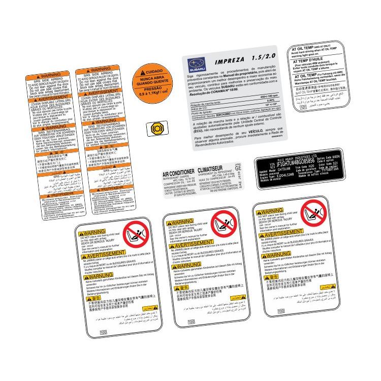 Adesivos Advertência Cofre Motor Subaru Impreza 3a Geração 2007 A 2011