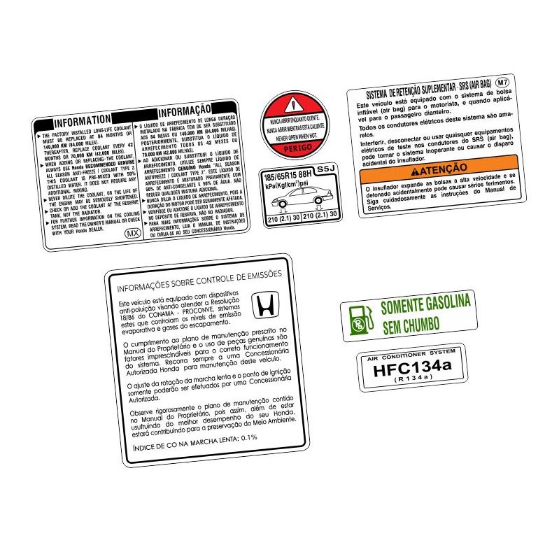 Adesivos Advertência Cofre Motor Honda Civic 2001 A 2006