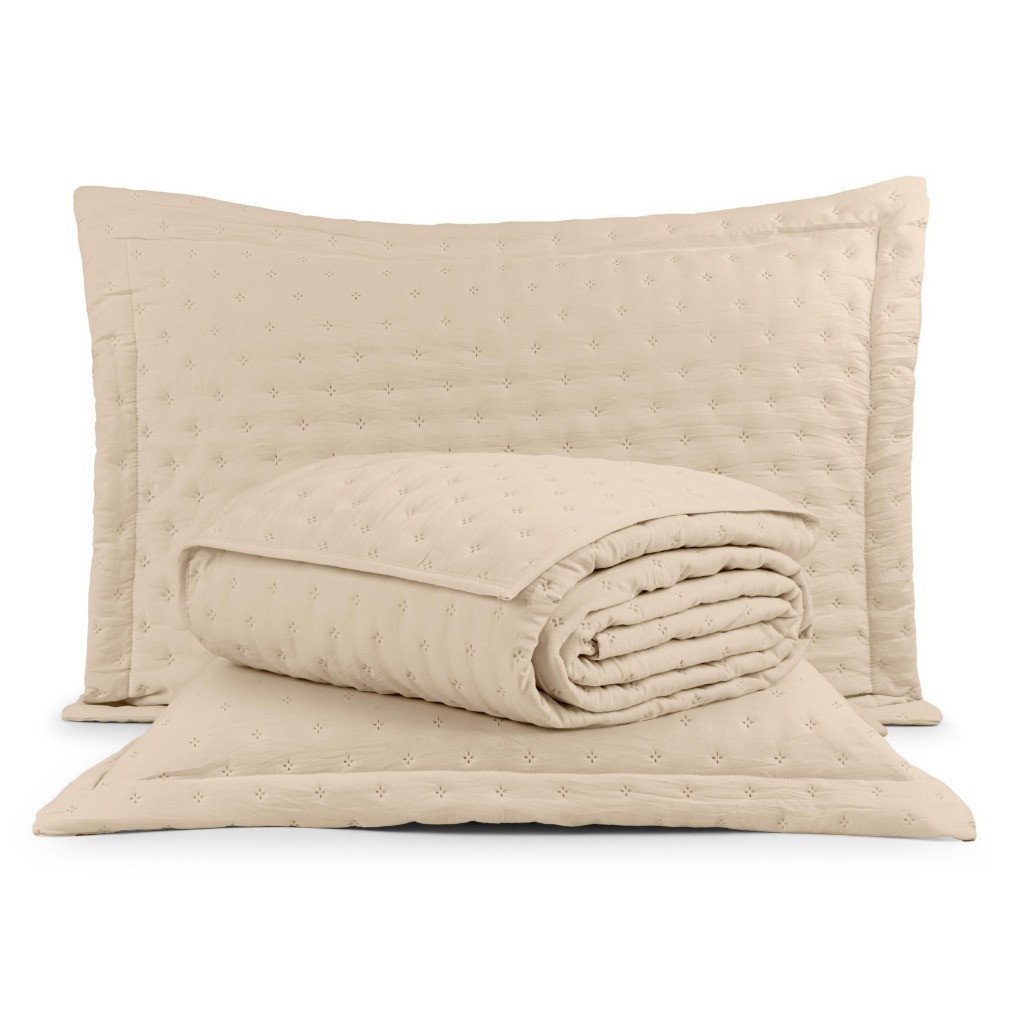 Kit Cobre Leito Colcha Casal Queen 03 Peças 2.60 x 2.40 Matelado 200 Fios Toque Macio