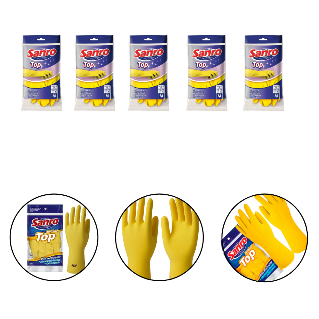 Kit 5 Luvas Sanro Top Antiderrapante Para Limpeza Jardinagem Tamanho XG