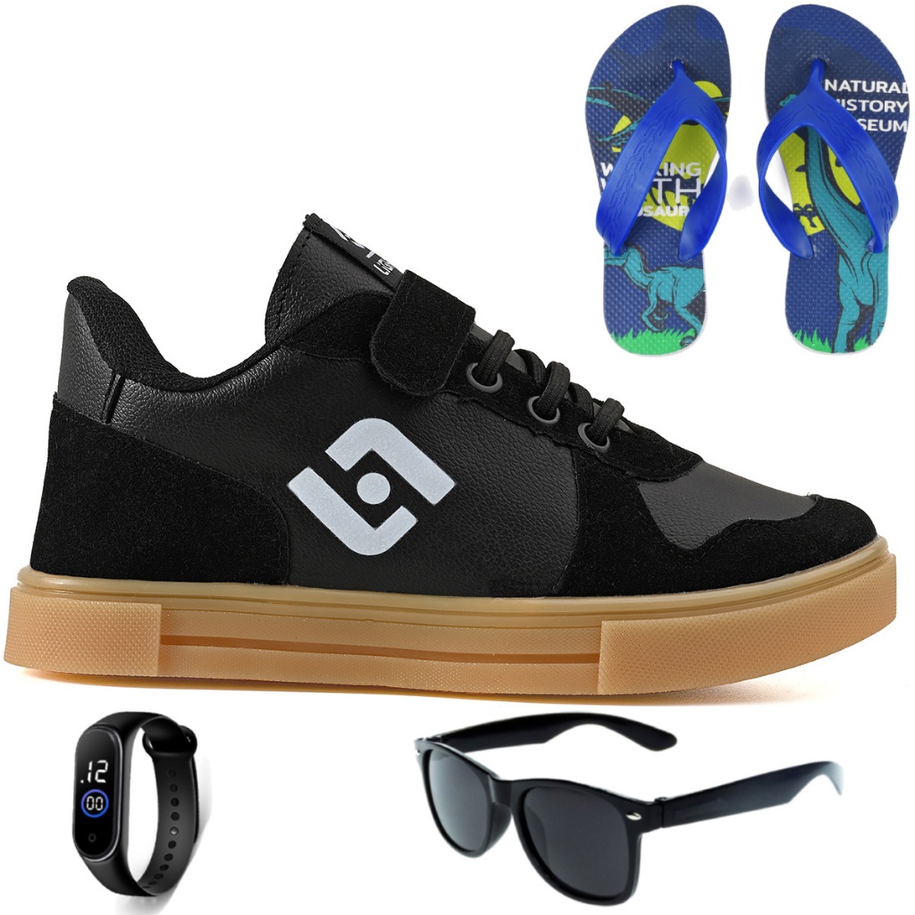 Tenis Infantil Casual Sapatenis Meninos Street Calce Facil + Chinelo + Oculos + Relogio — imagem 2 de 2