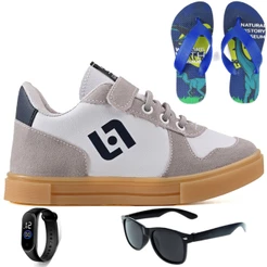 Tenis Infantil Casual Sapatenis Meninos Street Calce Facil + Chinelo + Oculos + Relogio