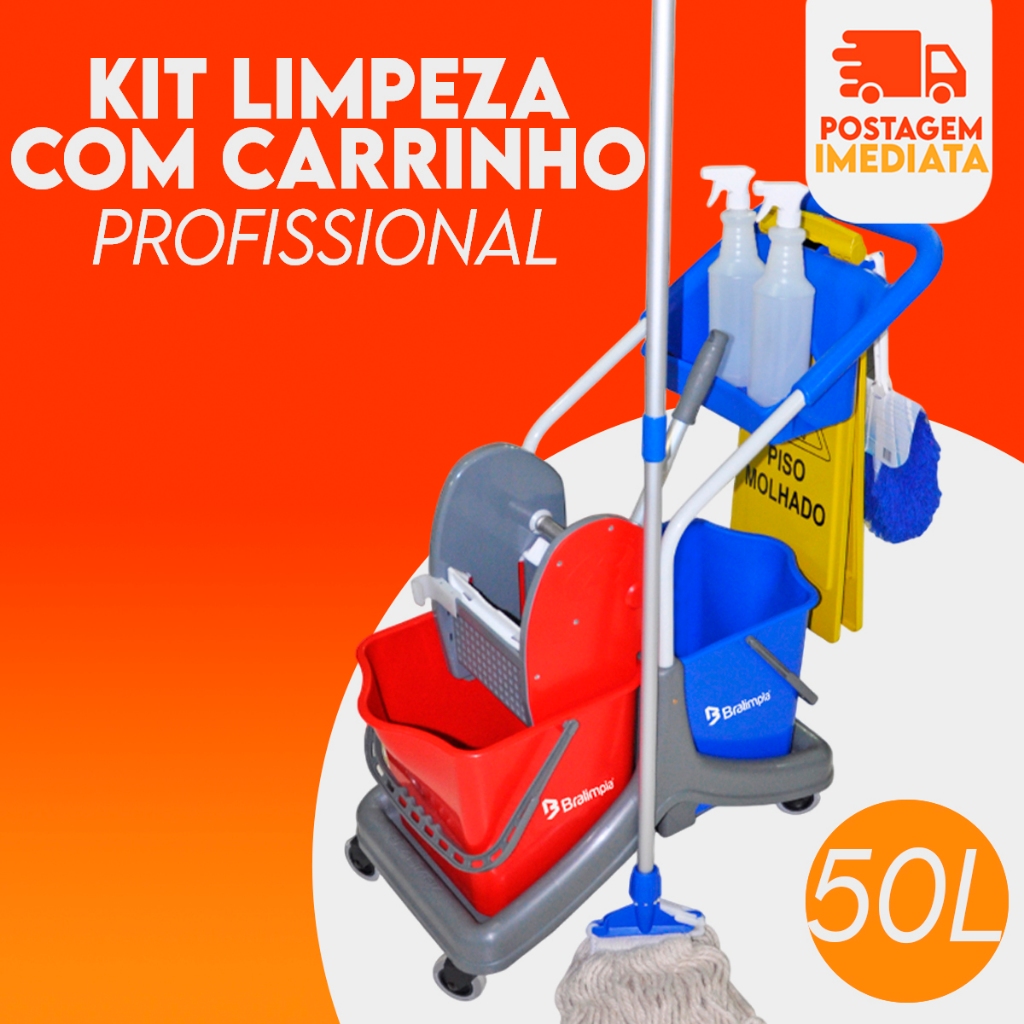 Carrinho de Limpeza Balde Espremedor De Água 50 Litros