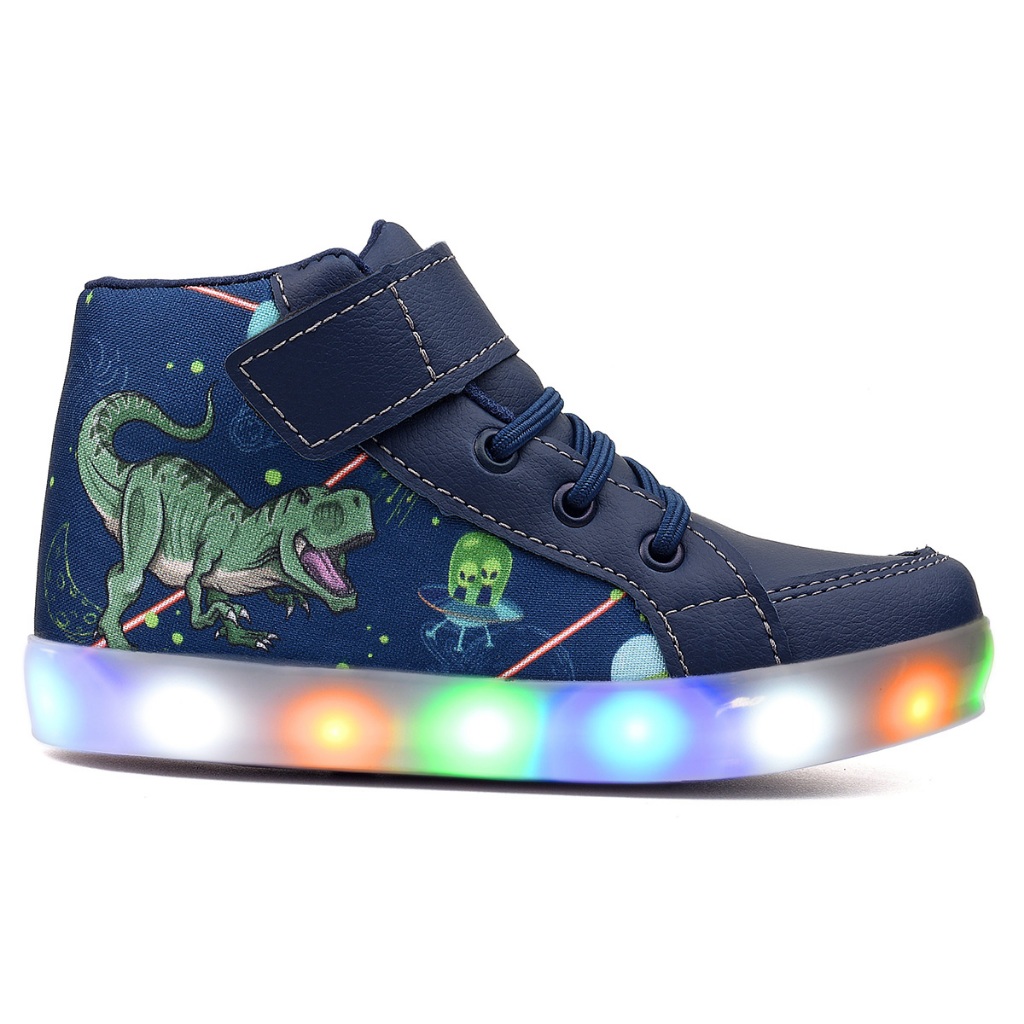 Tenis Botinha Infantil Luzinha De Led Dinossauro