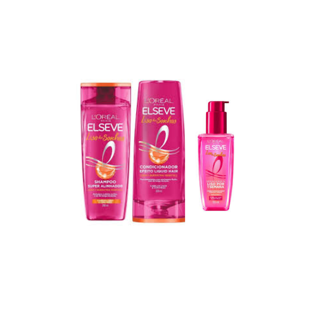 Kit Elseve Liso dos Sonhos Shampoo+ Condicionador + sérum botox Super Alinhador.