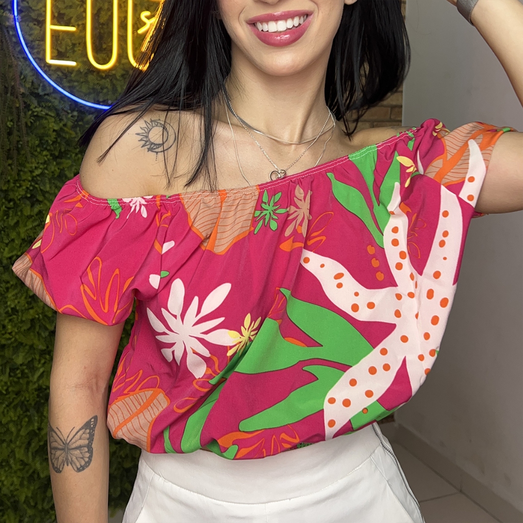 Blusa Cropped Ciganinha Florida varias estampas Casual