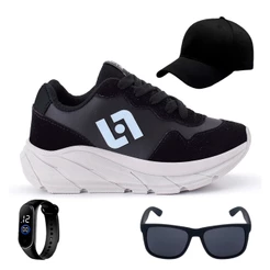 Tenis Infantil Meninos Jogger Escolar Casual Camurça + Bone Oculos Relogio