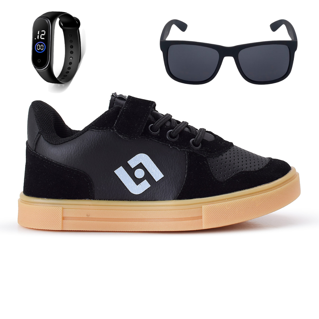 Tenis Infantil Casual Sapatenis Meninos Street Calce Facil+ Oculos + Relogio
