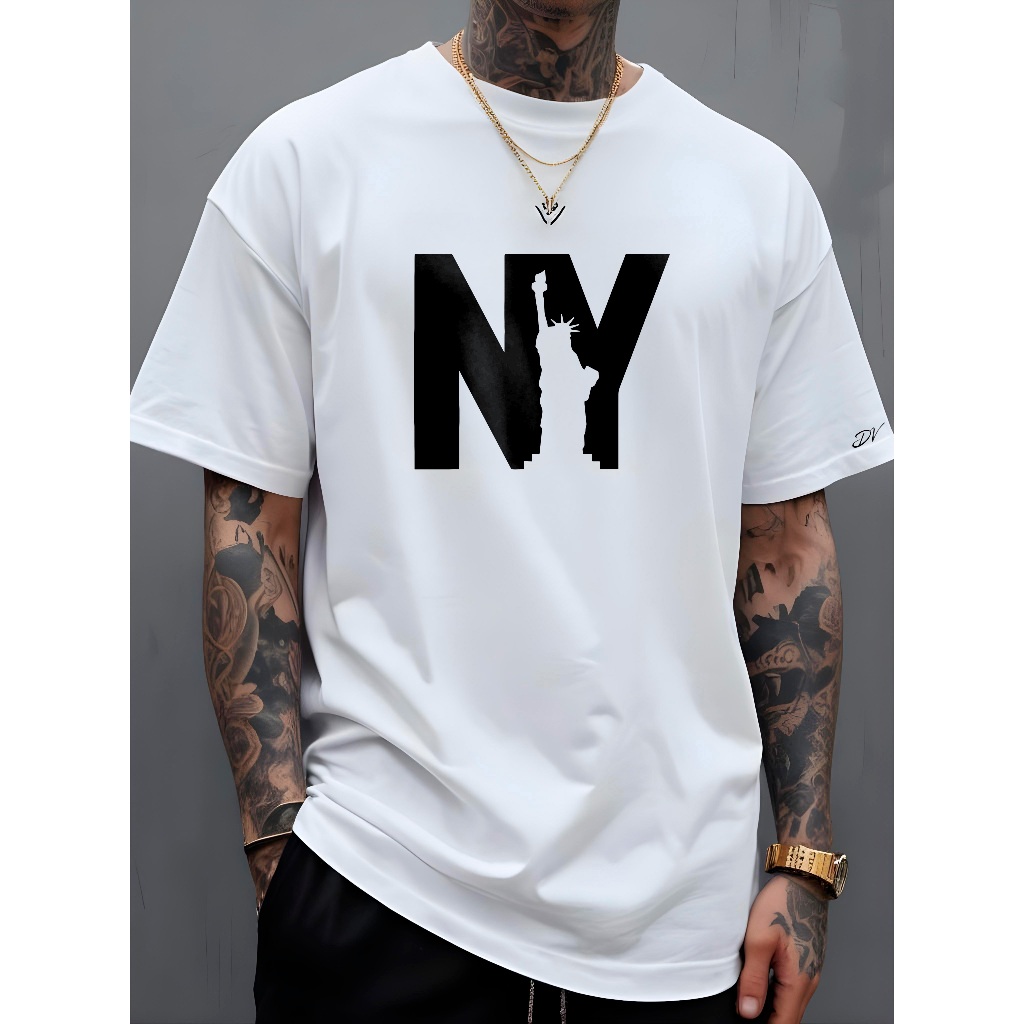 Detalhes do Camisa Masculina T-Shirt NY LIBERTY Diverse Estilos Camiseta Street Wear Manfinity 100% Algodão