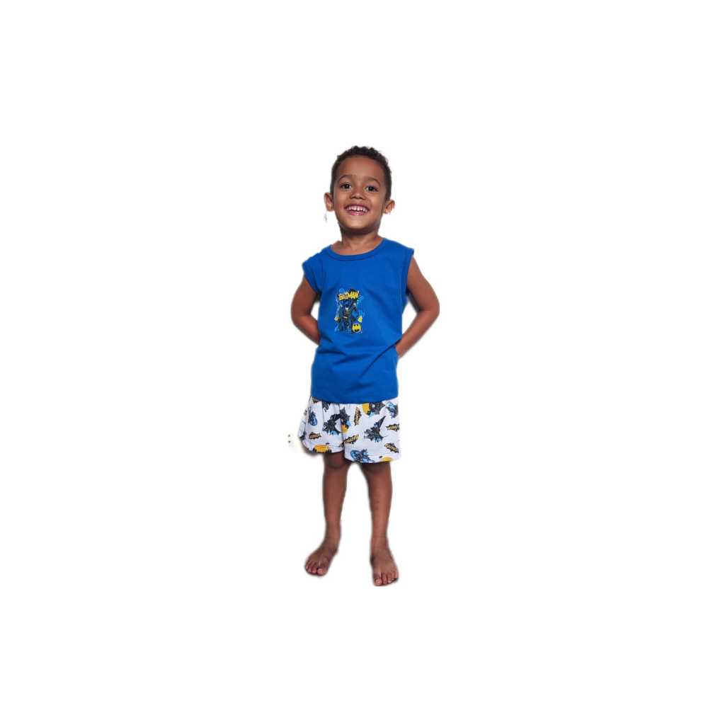 Pijama Infantil Batman Regata Verão Tecido 100% Algodão Estampado