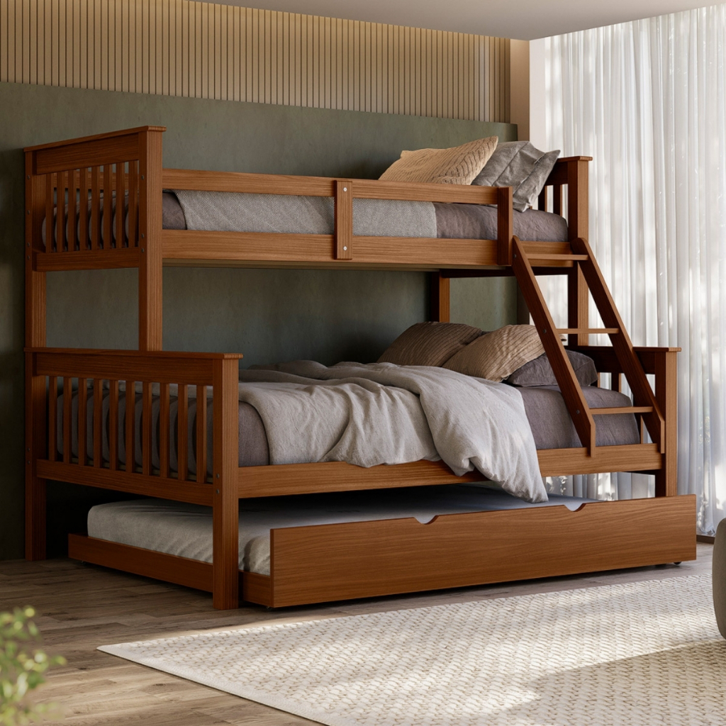 Triliche Com Cama De Casal Solteiro Em Madeira Woodstore e Aux Casal