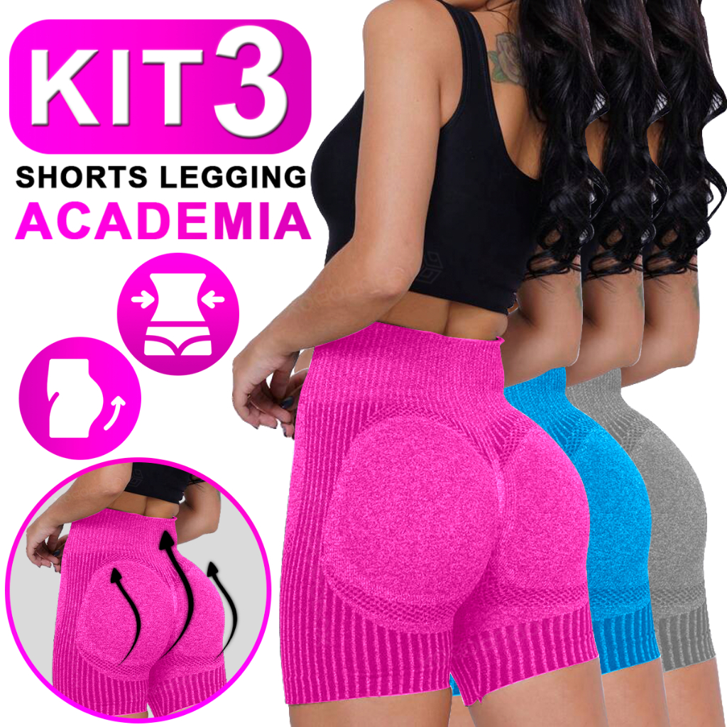 Kit 3 Shorts Empina Modela Bumbum Academia Yoga Fitness Feminino Zero Transparencia Cintura Alta em Oferta na Shopee