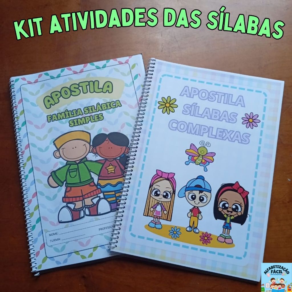 KIT COMPLETO DE ATIVIDADES  PARA ALFABETIZAR: SÍLABAS SIMPLES E COMPLEXAS - ENCADERNADO EM ASPIRAL- TAMANHO A4 em Oferta na Shopee