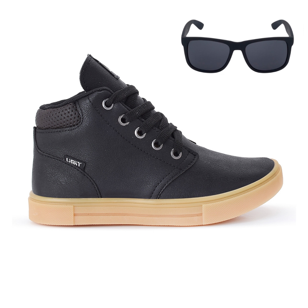 Tenis Botinha Infantil Meninos Casual Cano Alto Confortavel + Oculos