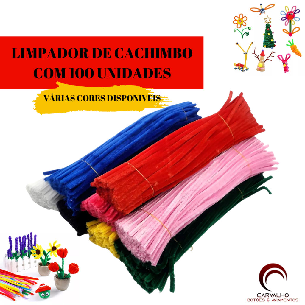 Imagem Kit Com 100 Haste De Chenille Limpador De Cachimbo 30 Cm Arame Encapado Para arte Fios Artesanato