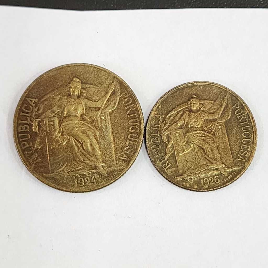 Kit 2 Moedas - Escudo Português República - 1 Escudo + 50 Centavos - Numismática Morda Portugal