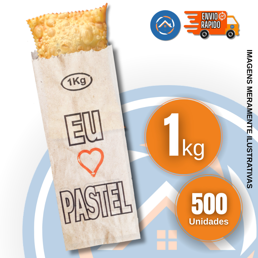 Saco Papel Pastel 1kg "EU AMO PASTEL" MIX Cartucho  com 500un em Oferta na Shopee
