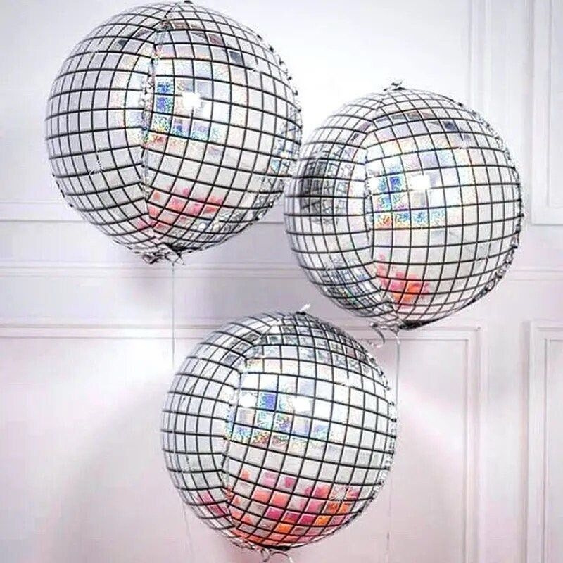 Kit Balão Globo Metalizado 4D Polegadas Festa Decoração Discoteca Balada