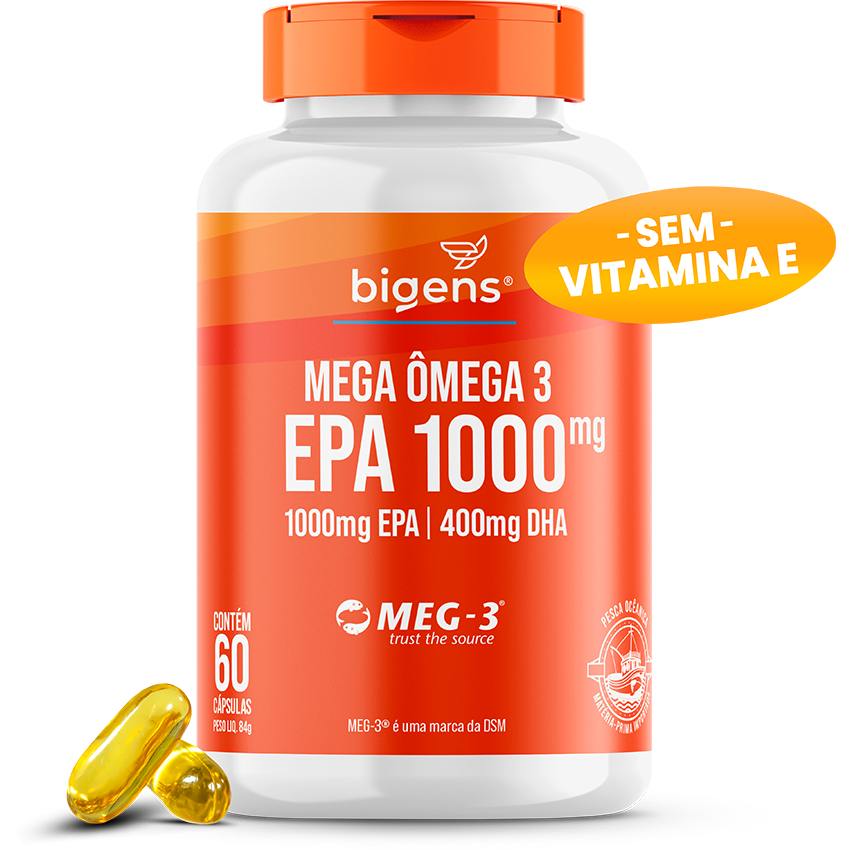 BIGENS MEGA ÔMEGA 3 EPA 1000MG, DHA 400MG MEG-3 (SEM VITAMINA E NA FÓRMULA) 60 CAPS em Oferta na Shopee