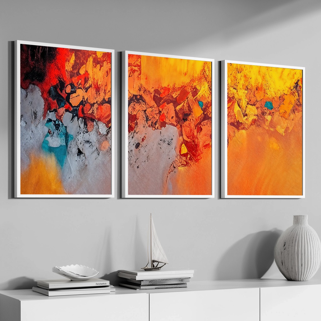 Kit 3 Peças Quadros Abstratos com Moldura Para Sala Grande e Quarto