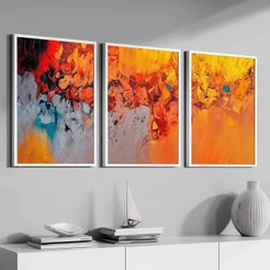 Kit 3 Peças Quadros Abstratos com Moldura Para Sala Grande e Quarto